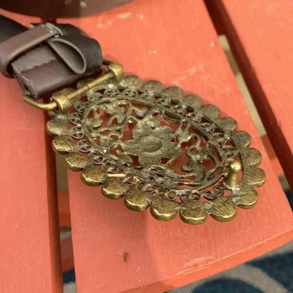 Source Unknown Faux Leather Belt w Filigree Buckle w Faux Crystals XL Brown - Picture 3 of 10
